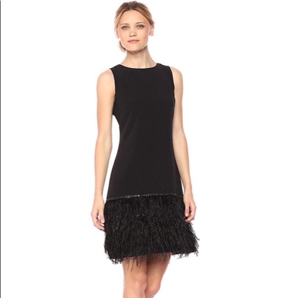 Black Sheath Dress with Rhinestone & Feather Trim